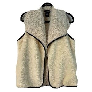 Marcus Adler Fuzzy Furry Cozy Plush Polyester Vest One Size Cream Black Trim